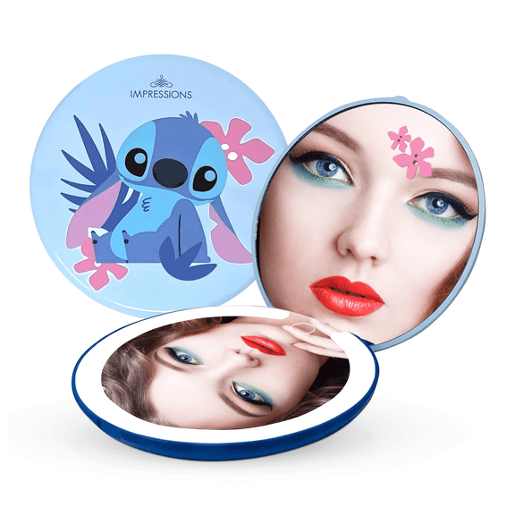 Impressions Vanity Disney Stitch Compact Mirror with Light, Double Sided Travel Makeup Mirror (Blue)