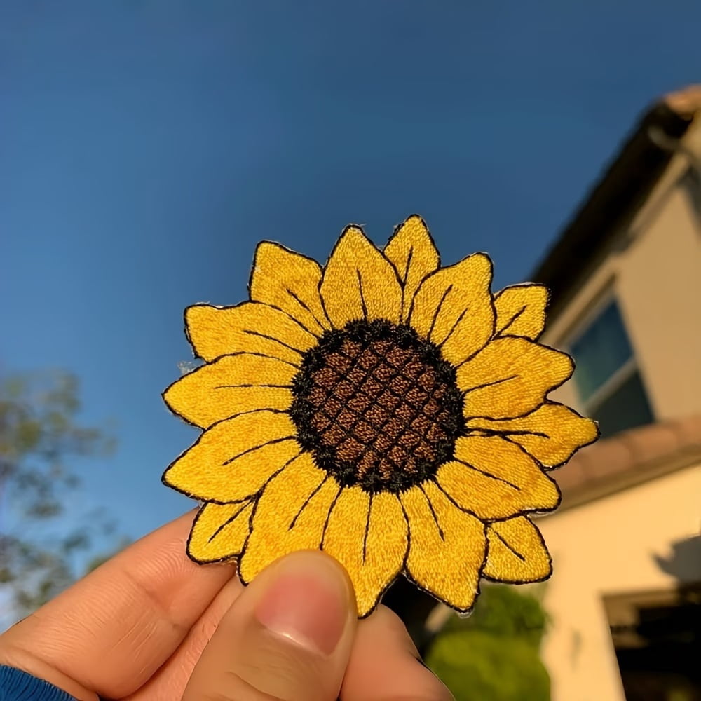 2pcs Sunflower Iron On Patches - High Quality Embroidery Badges for Denim and Backpack Decoration