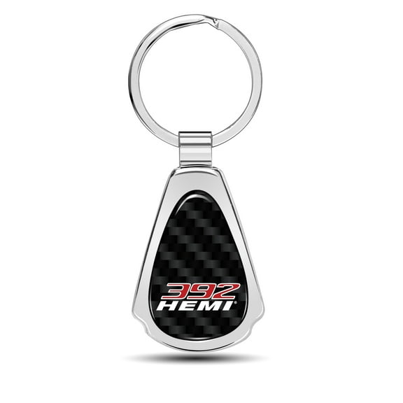 HEMI 392 Real Black Carbon Fiber Chrome Metal Teardrop Key Chain Key-ring