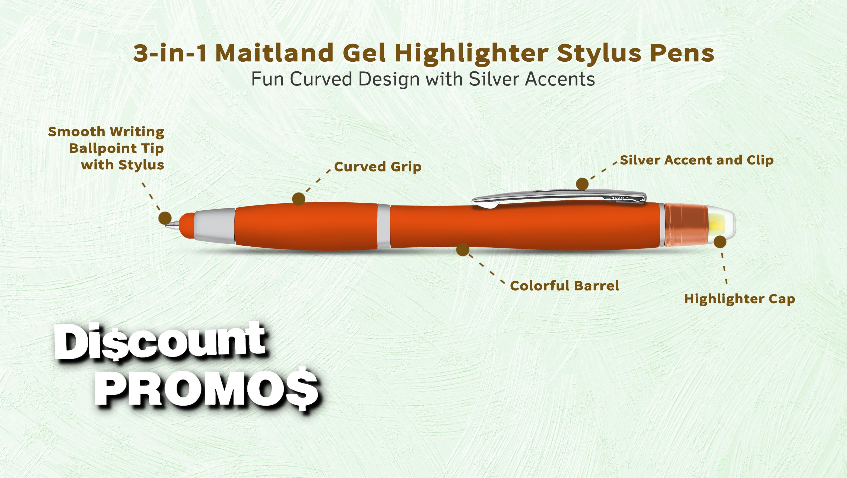 10 Maitland Gel Highlighter Stylus Pens Pack - Ballpoint, Black Ink - Orange