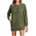 thumbnail image 2 of Dresses for Women Long Sleeve Plus Size Hooded Long Sleeved Round Neck Pocket Winter Printed Dress Army Green XL, 2 of 5