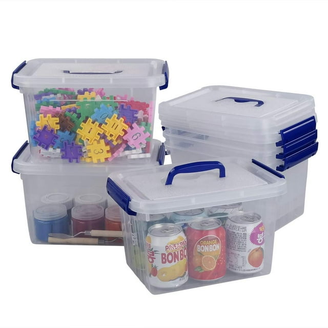 Pekky Plastic Small Handle Storage Box, 6 Quart Clear Plastic Bins, 6 Pack