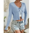 thumbnail image 2 of Women's Tie Front Long Sleeve Rib Knit Shrug Sweaters Cardigan Crop Top, 2 of 6