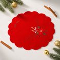 thumbnail image 4 of Yhmxh Christmas Embroidered Round Placemats, 11.81 Inch Scalloped Edge Red Holiday Table Mats, Washable Xmas Poinsettia Embroidery Decorative Table Placemat for Christmas Dinner Table Decoration, 4 of 6