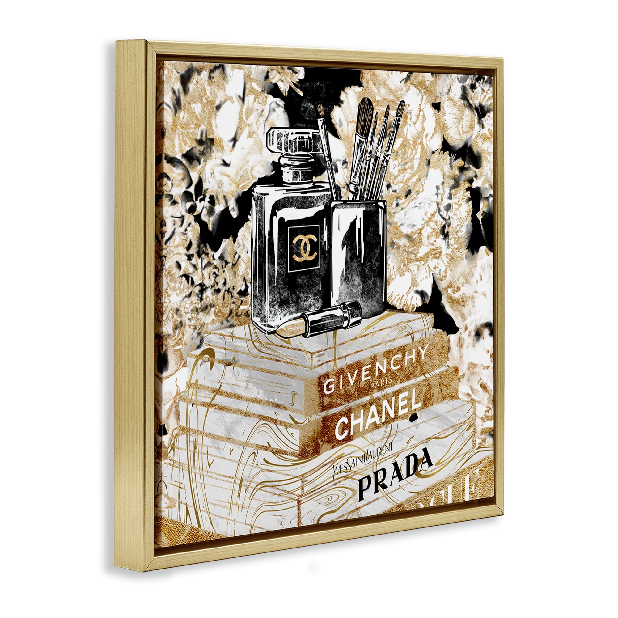 Stupell Industries Glam Designer Fashion Books Beauty & Fashion Painting Gold Floater Framed Canvas Art Print Wall Art, 25 x 25