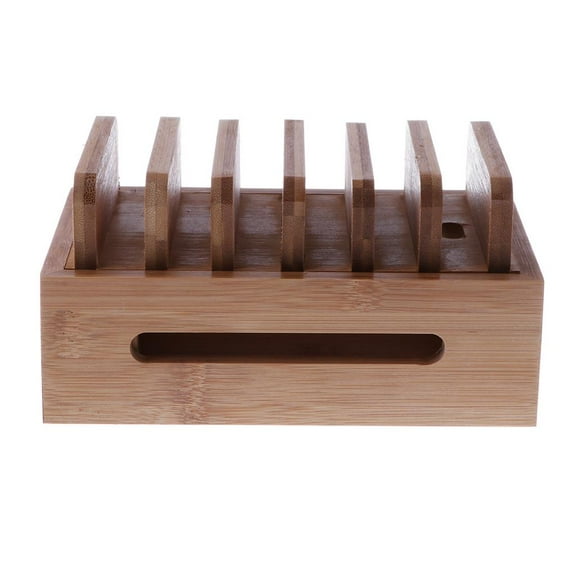 Bamboo Wooden Charging Station for Multiple Device Holder, Desktop Docking Organizer Stand Phone and