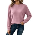 thumbnail image 2 of thefmos Women's Round Neck Long Sleeve Pullover Top Slim Fit Solid Color Casual Blouse Casual Fashion Fall Winter Outfit, Pink XL, 2 of 9