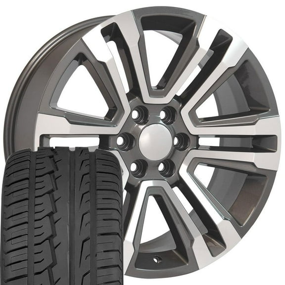 OE Wheels CV44 22 Inch Rims and Tires Fit Yukon Denali Style 6x139.7 22x9 Gloss Gunmetal Machined - Hollander 5822 - iMove Gen 2 SUV 285/45-22 (Set of 4)