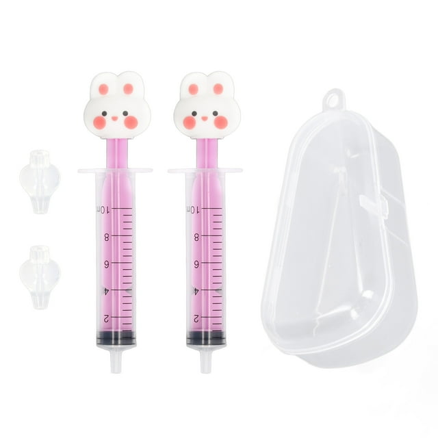 2 irrigadores nasales para bebés, de silicona, con forma de jeringa, con forma de dibujos animados, para enjuagar la nariz, color conejo rosa.