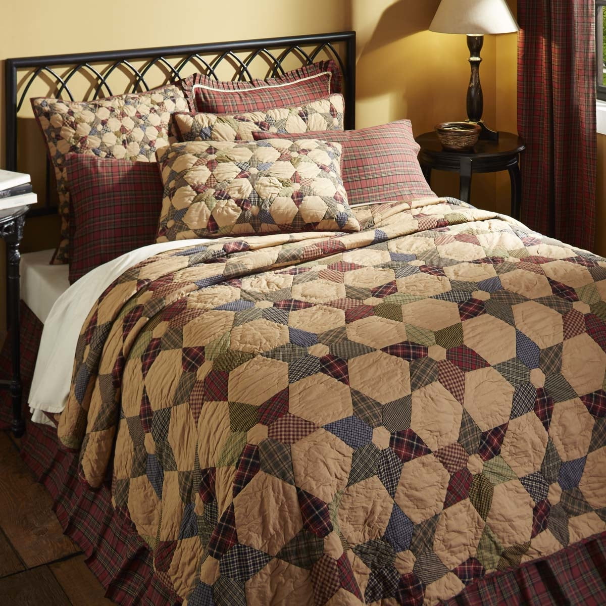 QUILT,Moss Green,Gold,Red Lots of Choices-VHC LUXURY KING Farmhouse TEA CABIN