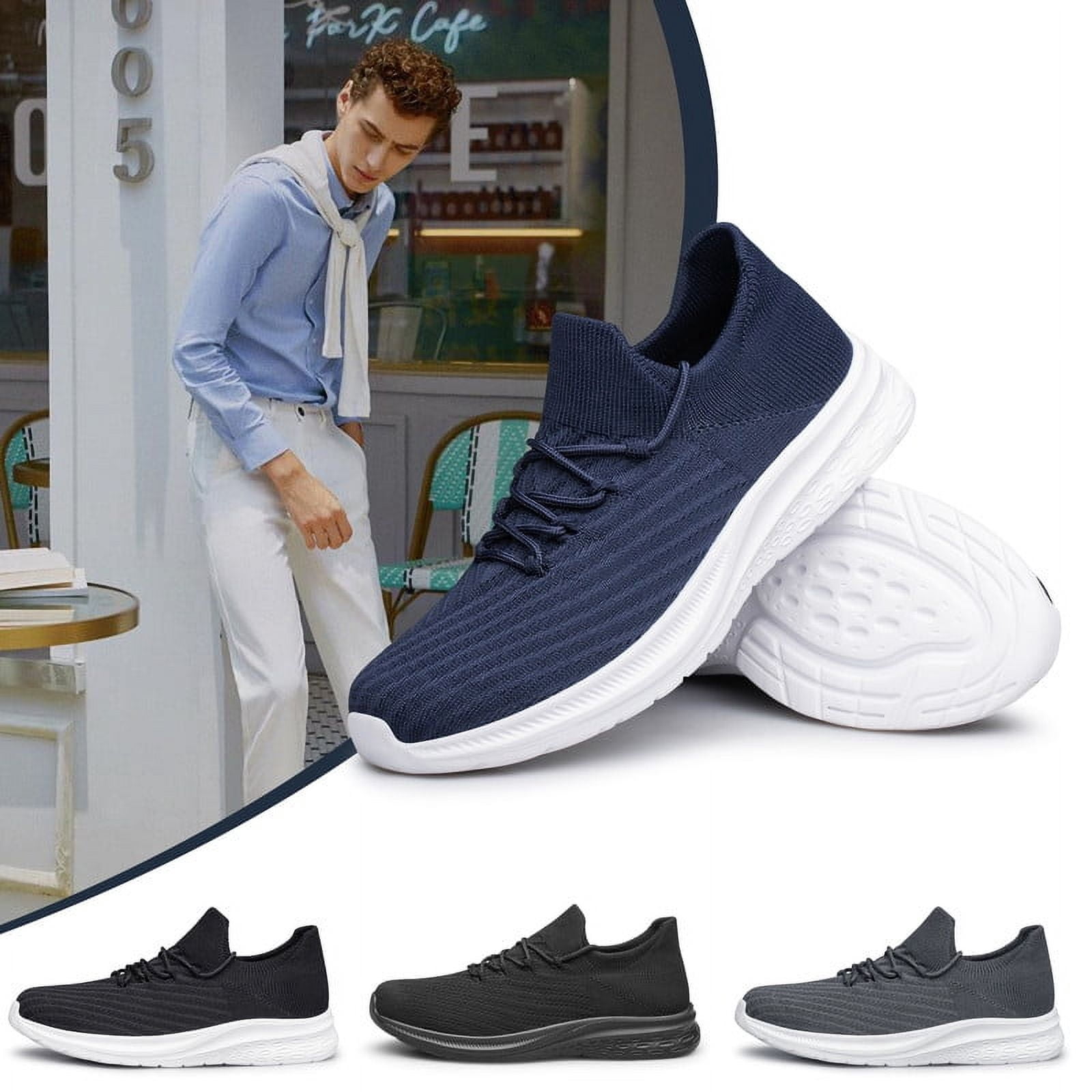 vibdiv Mens Slip On Walking Shoes Lightweight Breathable Non Slip Running Shoes Comfortable Fashion Sneakers for Men Navy Size 8.5