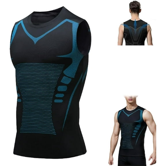 Ironfit Men’S Ionic Compression Shirt V2 - Sleeveless Workout Tank Top, Muscle Enhancing Shapewear, Sweat-Wicking & Posture Support