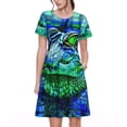 thumbnail image 1 of Balery Colorful Stained Glass Crocodile Vestidos sueltos de manga corta para mujer, vestidos de verano 2025, vestidos casuales de corte A con vuelo., 1 of 6