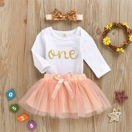 

Leutsin Newborn Infant Baby Girls Letter Romper+Solid Skirt+Headbands Set Outfits