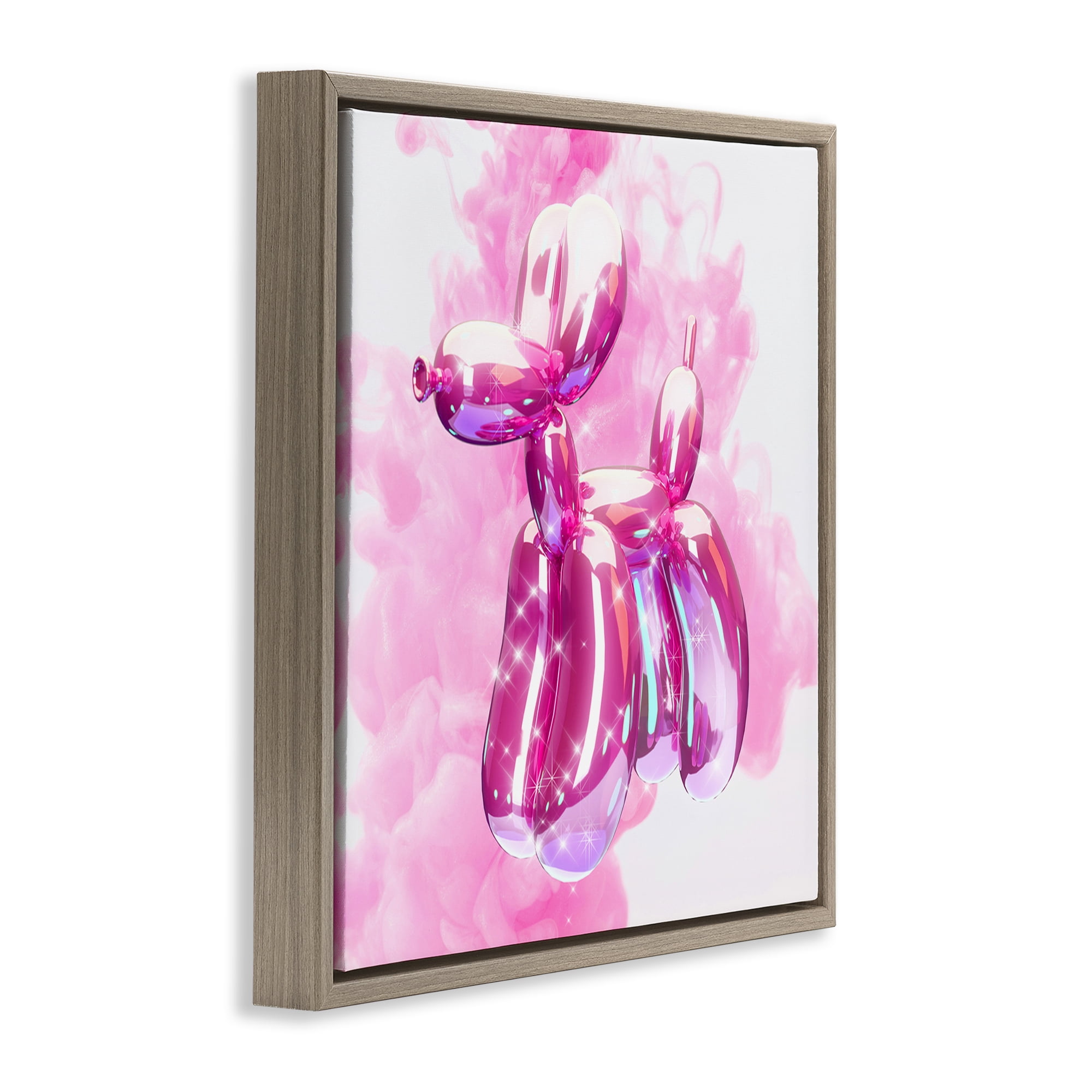 Stupell Industries Pink Glam Balloon Dog Abstract Painting Brown Floater Framed Canvas Art Print Wall Art, 18 x 18