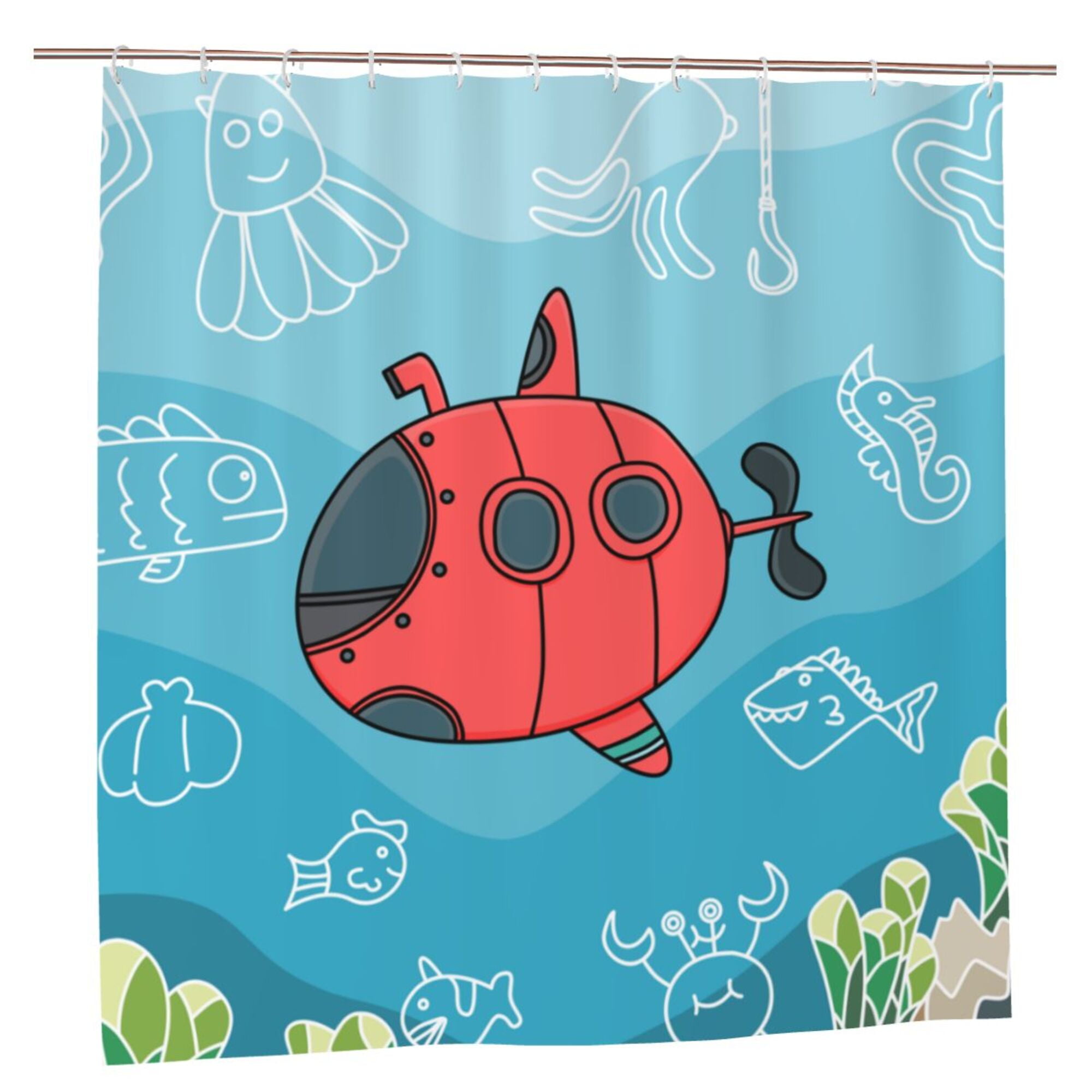 Yfyang Waterproof Bathroom Shower Curtain Cartoon Submarine Pattern