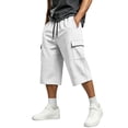thumbnail image 3 of Men's Workout Pants Drawstring Pockets Solid Color Elastic Waist Drawstring Multi-Pocket Casual Sports Capris, 3 of 9