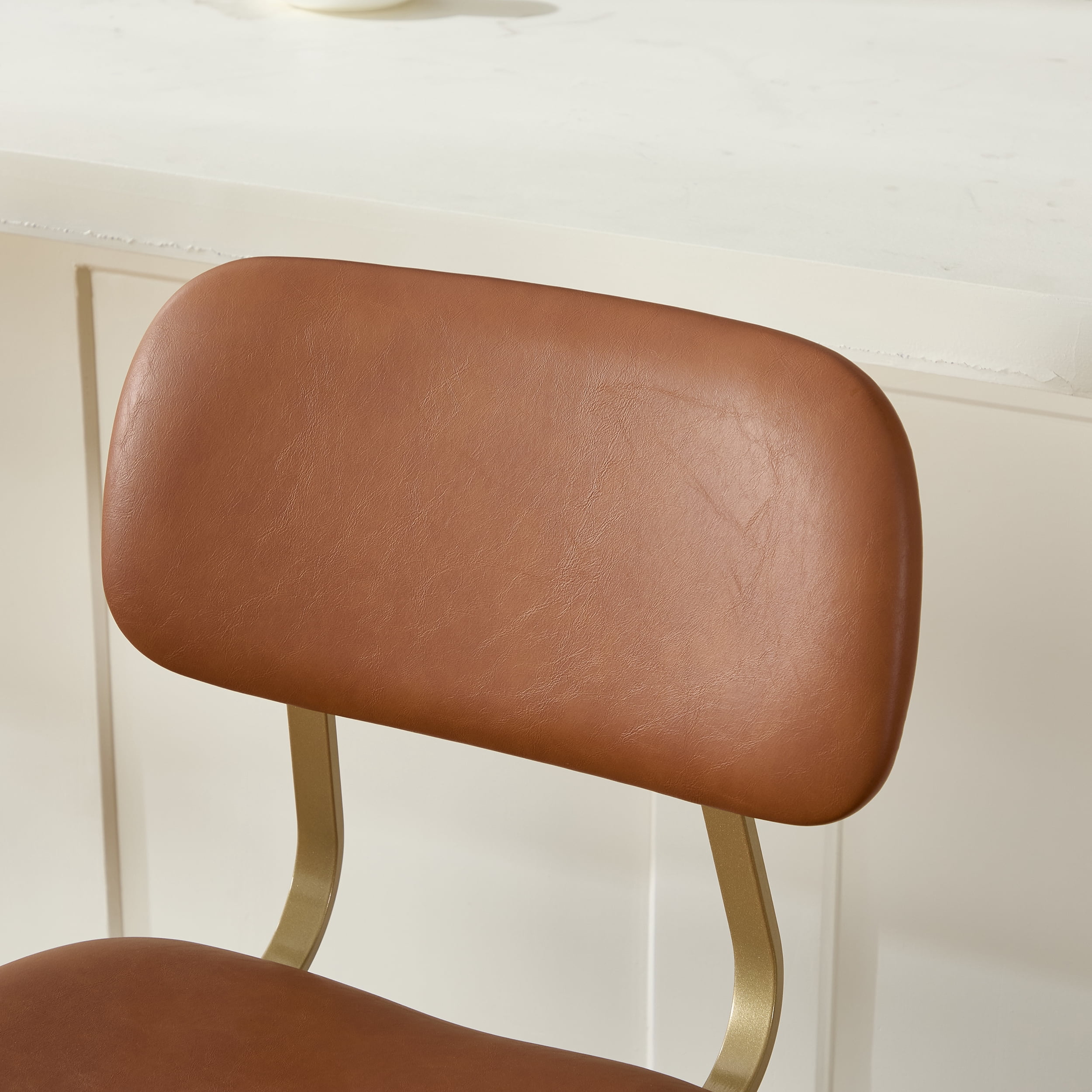 Garitin Bar Stool Set of 2 and Counter Height Chairs, Wooden Vinyl Upholstered Seating with Curved Backrest for Kitchen Bar, Brown