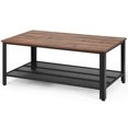 thumbnail image 1 of Gymax Table Basse Console avec Étagère de Rangement et Cadre en Métal Bois Aspect Brun, 1 of 3