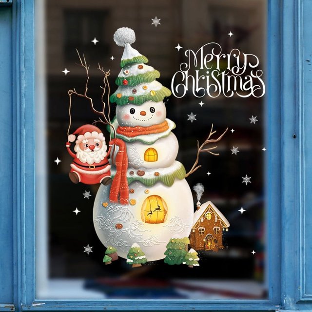 Pegatinas navideñas para ventana, calcomanía de cristal de dibujos animados de Papá Noel, árbol de Navidad, Feliz Navidad, Año Nuevo, decoraciones navideñas para el hogar, 2024