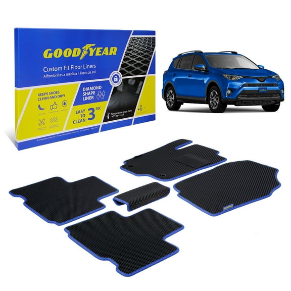 Goodyear All-Weather Car Floor Mats – Custom Fit for Toyota RAV4 13-18, Blue 5 Pc.Set, Heavy-Duty Diamond Floor Liners for Cars, SUVs, Trucks–Ultimate Interior Car Accessories for Men&Women- GY007036