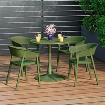 WestinTrends Playa 5-Piece Indoor Outdoor Metal Patio Dining Table Set With Stackable Patio Chairs, Olive Green
