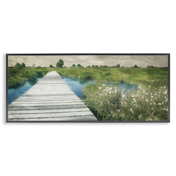 Stupell Industries Contemporary Walkway On The Marsh Black Framed Giclee Art, 24 x 10, by Milli Villa
