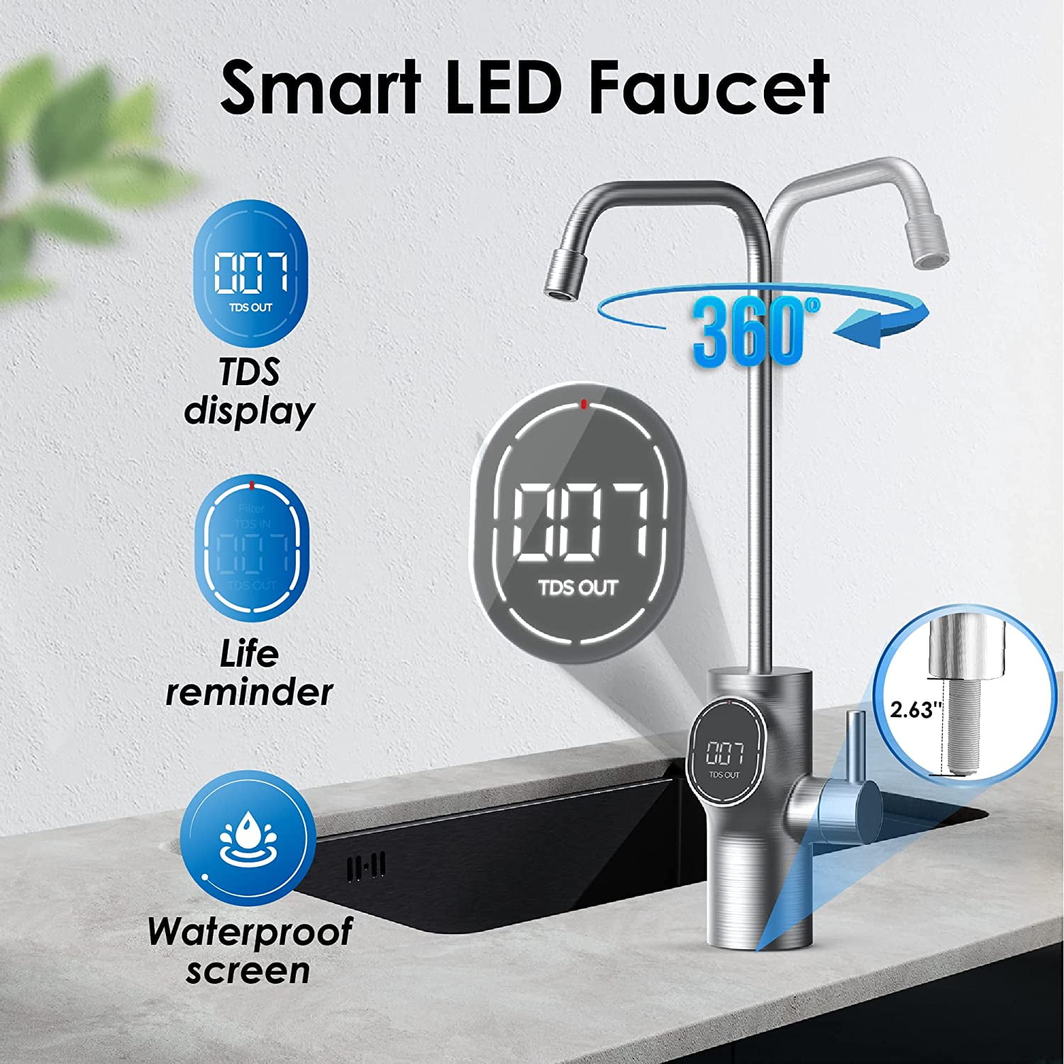 Waterdrop D6 RO Reverse Osmosis System, 600 GPD, Tankless, 2:1 Drain Ratio, USA Tech Support Water Filtration System