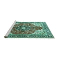 thumbnail image 2 of Ahgly Company Machine Washable Indoor Square Medallion Turquoise Blue Traditional Area Rugs, 4' Square, 2 of 4