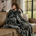 thumbnail image 3 of Faux Fur Blanket Tie-Dye Dark Gray Twin Size - Big Bubble Rabbit Fluff Throw for Couch Small Fluffy Fuzzy Cozy Thick Furry Plush Shaggy Blankets 108x90 Inches, 3 of 19
