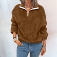 thumbnail image 3 of Gibobby Sudaderas con cremallera Sudadera informal de manga larga con cremallera para mujer con cordón suelto con cremallera de un (Marrón, M), 3 of 4