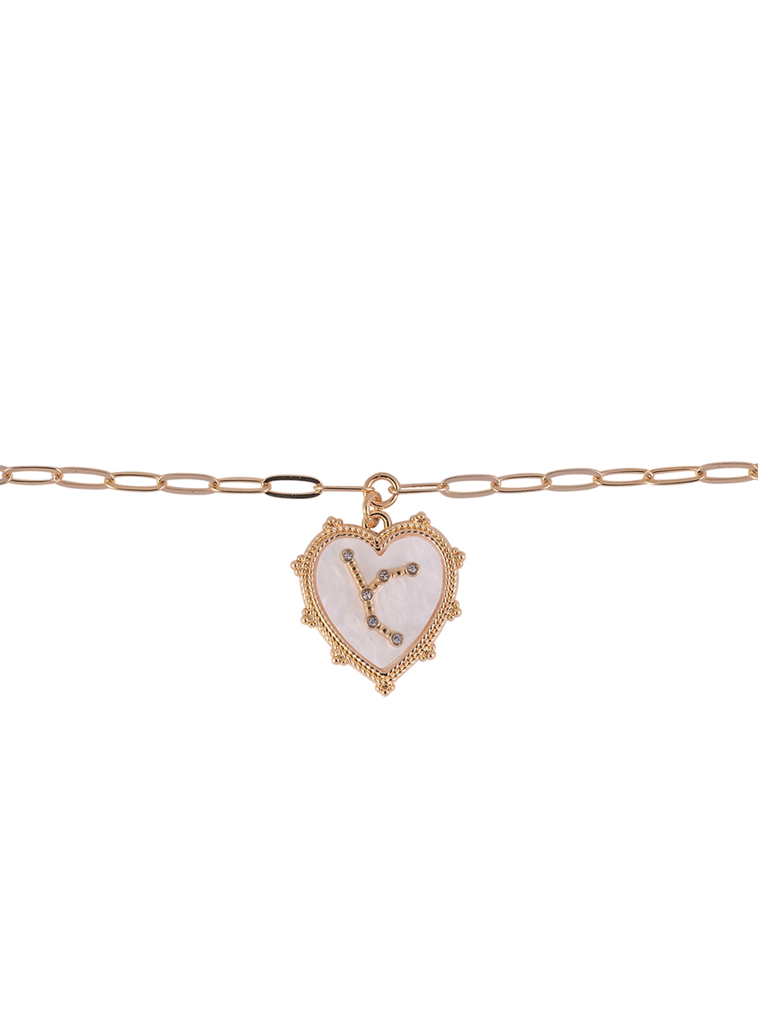 Time and Tru Women's Oval Link Chain Heart with Stone and Inset Constellation "Virgo" Goldtone Reversible Necklace
