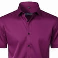 thumbnail image 3 of OGLCCG Mens Short Sleeve Dress Shirt Wrinkle Free Solid Casual Button Down Shirts for Summer Lightweight Slim Fit Business Wedding Formal Shirt,M,Hot Pink, 3 of 4