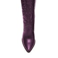 thumbnail image 3 of FSJ Women Western Pull On Knee High Boots Pointed Toe Chunky Block High Heel Cowboy Booties Beaded Embroidery Fashion Party Shoes Size 4 Purple, 3 of 4