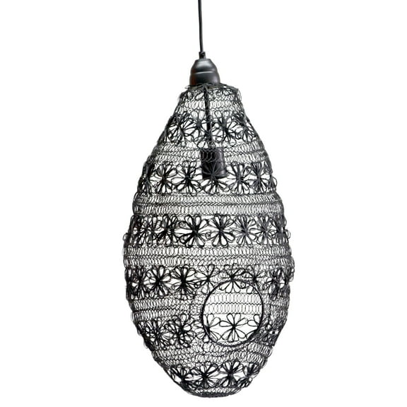 A and B Home Florence Black Iron Oval Wire-weave Pendant Light
