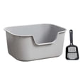 thumbnail image 2 of Bandeja de arena para gatos con parte abierta y lados altos antisalpicaduras para gatos de interior Contenedor de arena para gatos Recipiente Gris, 2 of 8