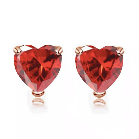 14k Rose Gold Plated Over Sterling Silver 4 Carat Heart Created Ruby Stud Earrings