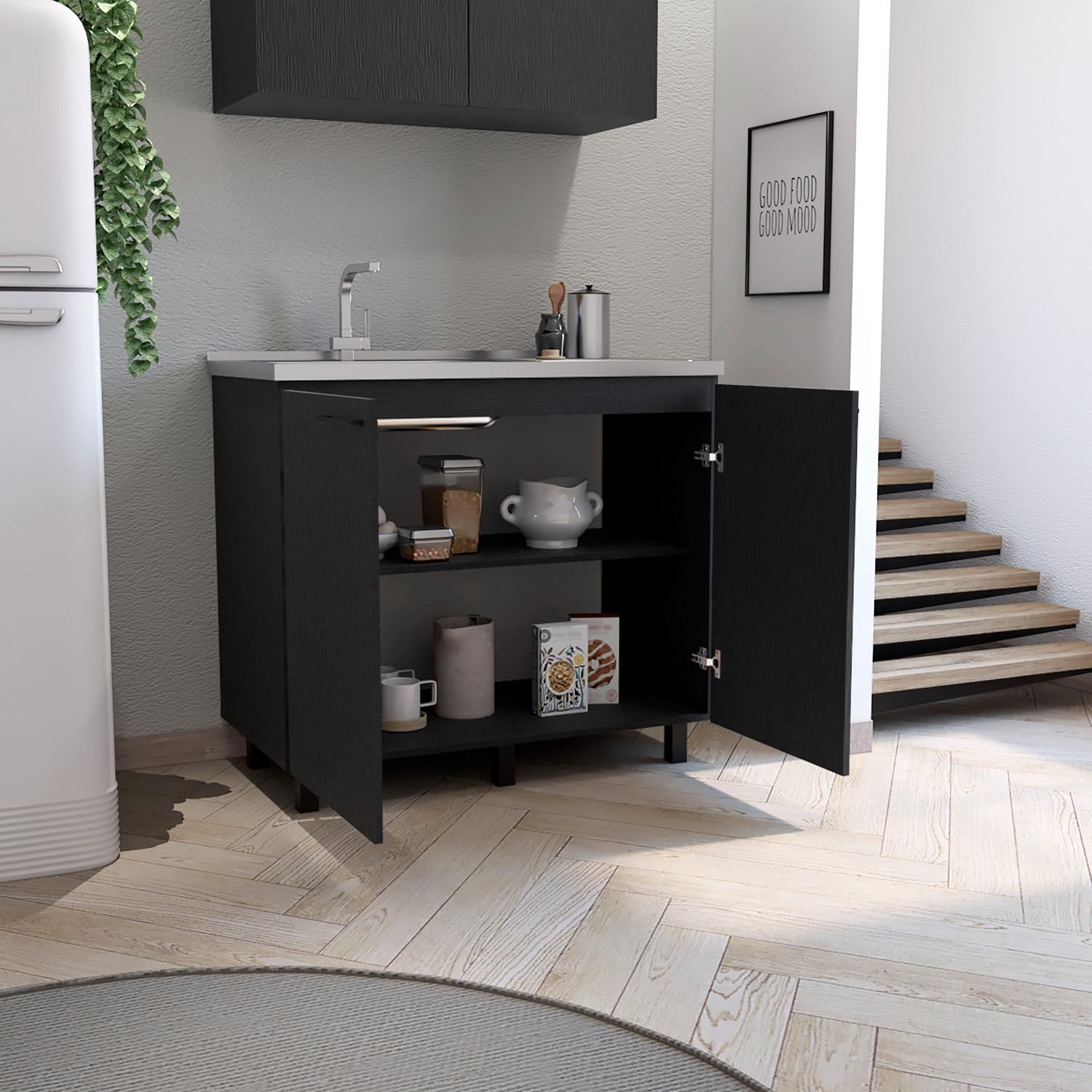 Tuhome Napoles Utility Sink with Cabinet, Stainless Steel Countertop, Interior Storage