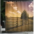 thumbnail image 4 of Ambesonne Nature Scene Shower Curtain, Rural Meadow Fence Sky, 69"Wx75"L, Mauve Taupe Amber, 4 of 5