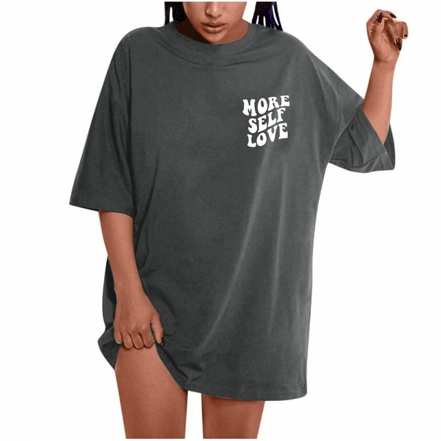 CEHVOM Oversized T Shirts For Women Plus Size Slogan Graphic Drop Shoulder Short Sleeve Tops Summer Loose Pullover Tees