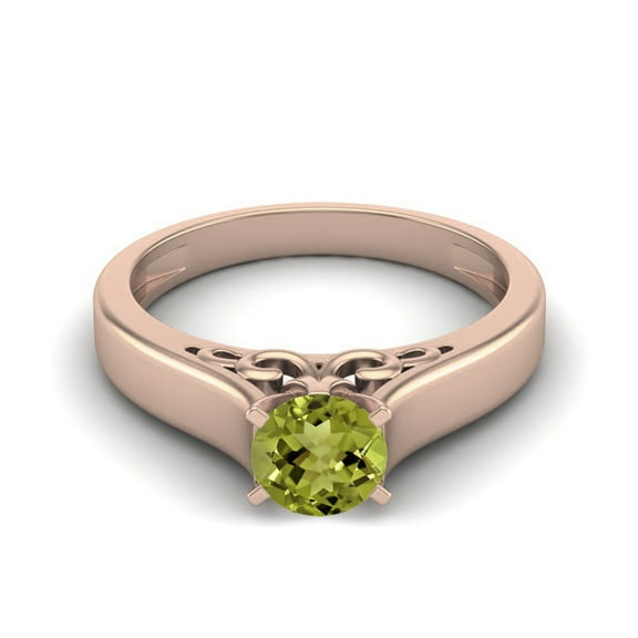 0.70 Ctw Round Peridot 925 Sterling Silver Rose Vermeil Solitaire August Birthstone Women Valentines Day Gifts Ring