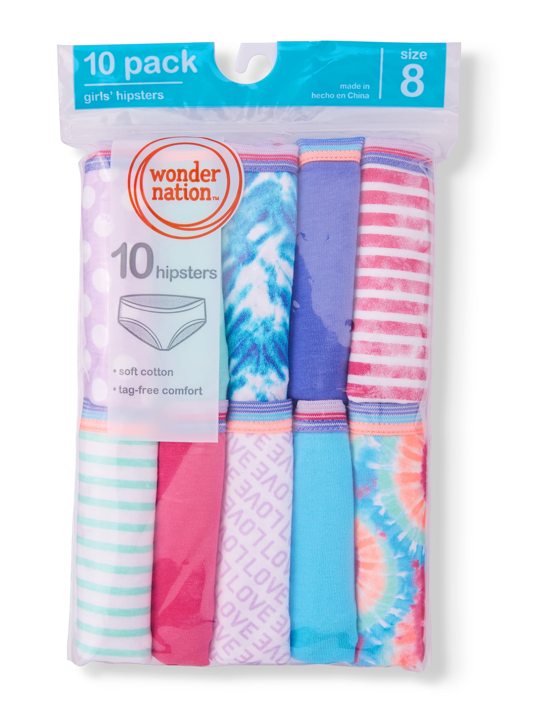 Wonder Nation Girls Hipster Underwear 10-Pack, Sizes 4-16