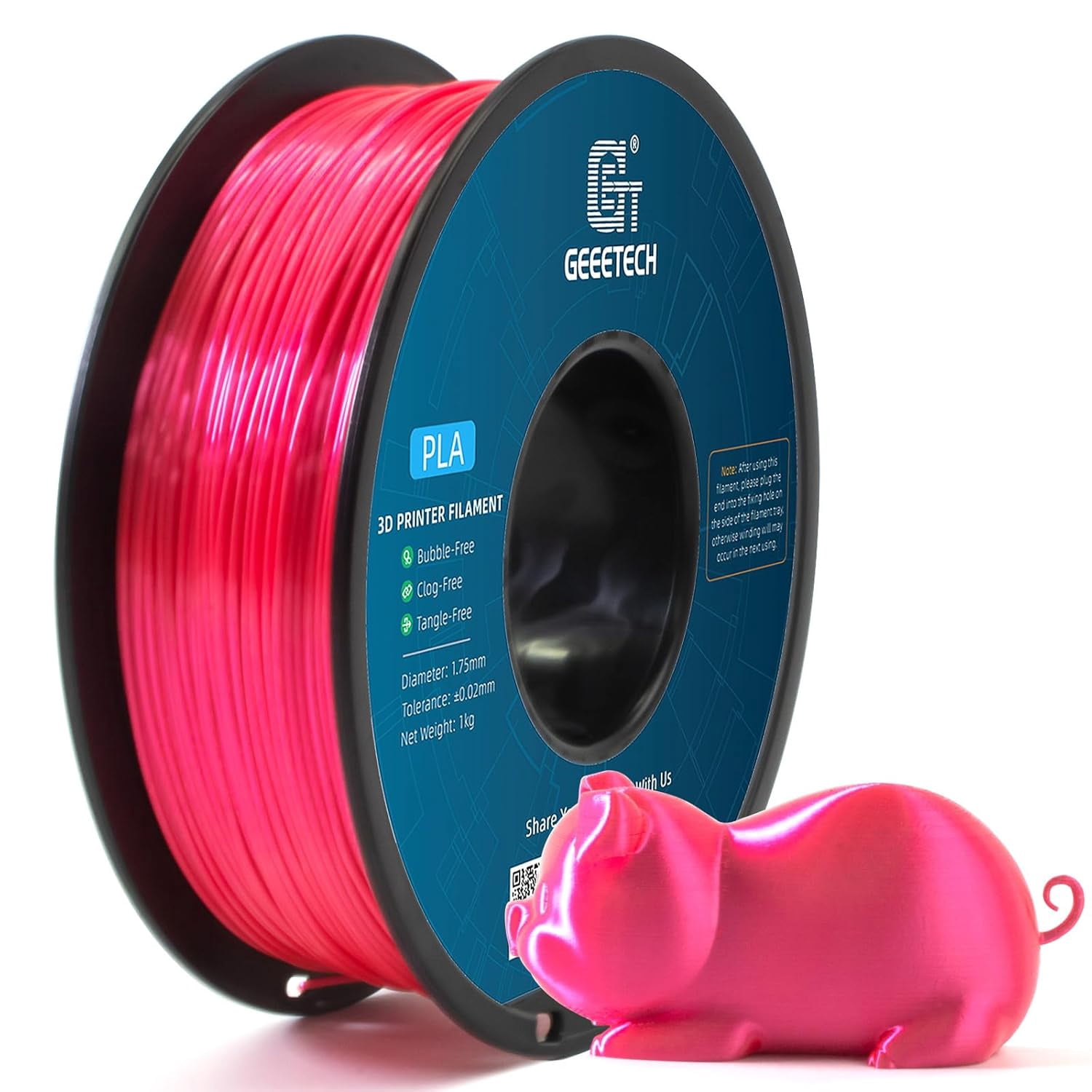 GEEETECH 3D Printer silk magenta PLA Filament 1.75mm 1kg Spool (2.2lbs),Dimensional Accuracy +/- 0.03mm