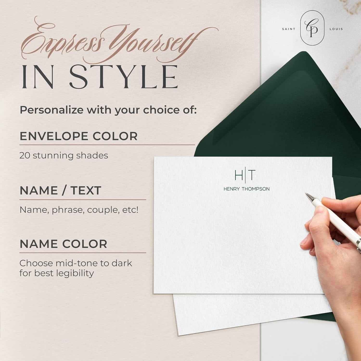 Personalized Stationery for Women & Men - A2 Flat Thank You Cards with Custom Notecards, Handmade Personalized Note Cards with Envelopes and Name, Custom Stationery - Thin Line Flat