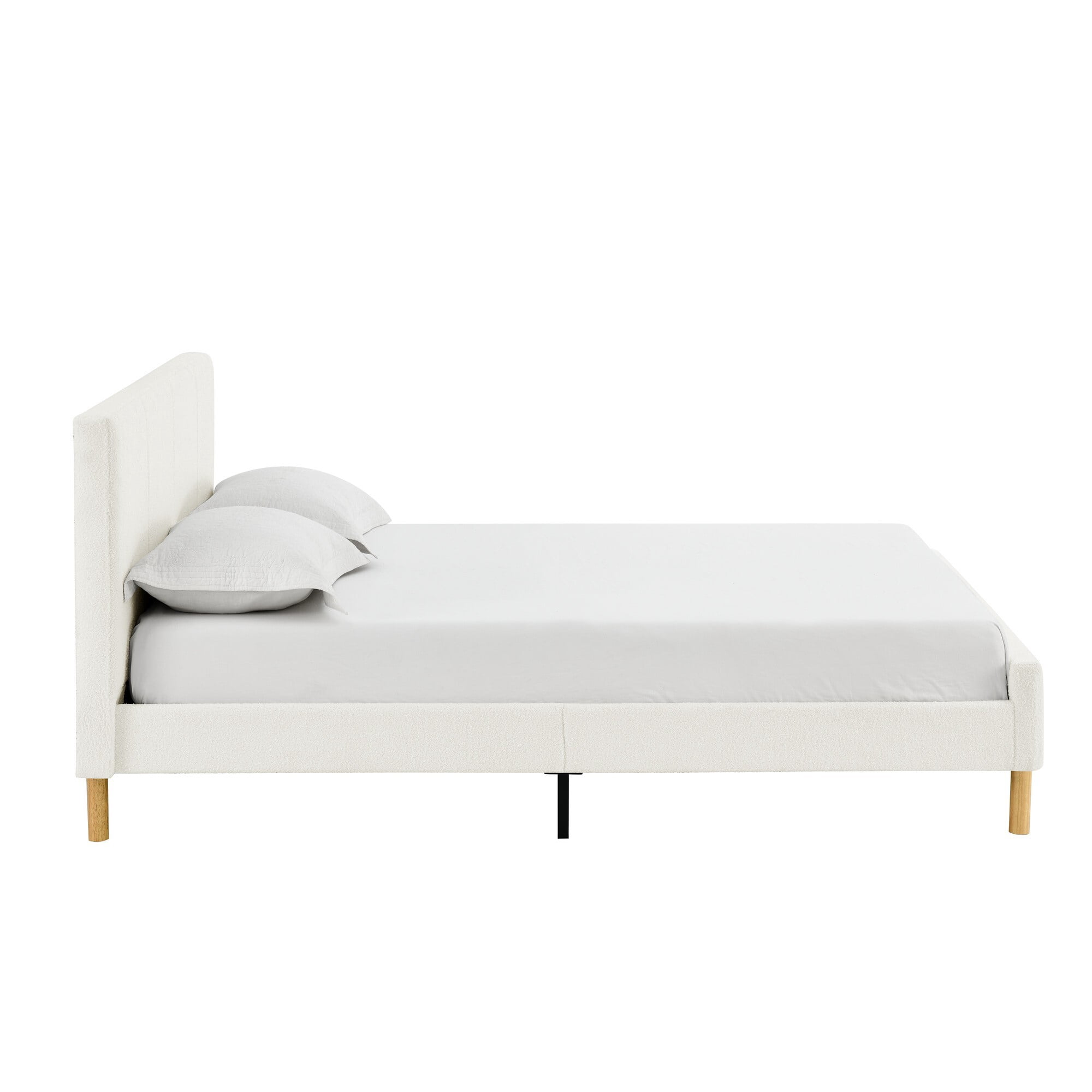 AENKYO Full Size Upholstered Platform Bed Frame with Soft Teddy Velvet Headboard, No Box Spring Needed, Beige