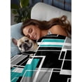 thumbnail image 3 of Full Flat Sheet 81"x96", Teal Blue Black Geometric Soft Lightweight Bedding Flat Sheets Only, Modern Abstract Art Block Brushed Microfiber Top Bed Sheet, Breathable StainResistant Bedsheets, 3 of 9