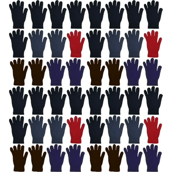 48 Pairs Winter Magic Gloves, Bulk Warm Brushed Interior, Stretchy Assorted Mens Womens (Assorted A)