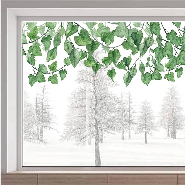 Pegatinas para ventana de plantas verdes de 45,7 x 15 pulgadas, grandes enredaderas, hojas de hiedra, calcomanías para ventana, película estática no adhesiva de doble cara.