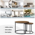 thumbnail image 6 of Nesting Coffee Table Set of 2, Round Coffee Table w/Wood Grain Top, Modern Living Room Table with Sturdy Metal Frame, Industrial End Table Side Tables for Small Space Apartment (Black), 6 of 15