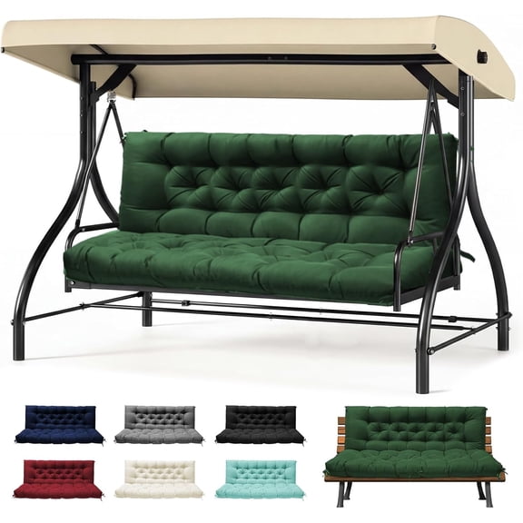 Porch Swing Cushions, Outdoor Swing Cushion for Patio Furniture, 2-3 Seater Replacement Cushion with Ties, Green